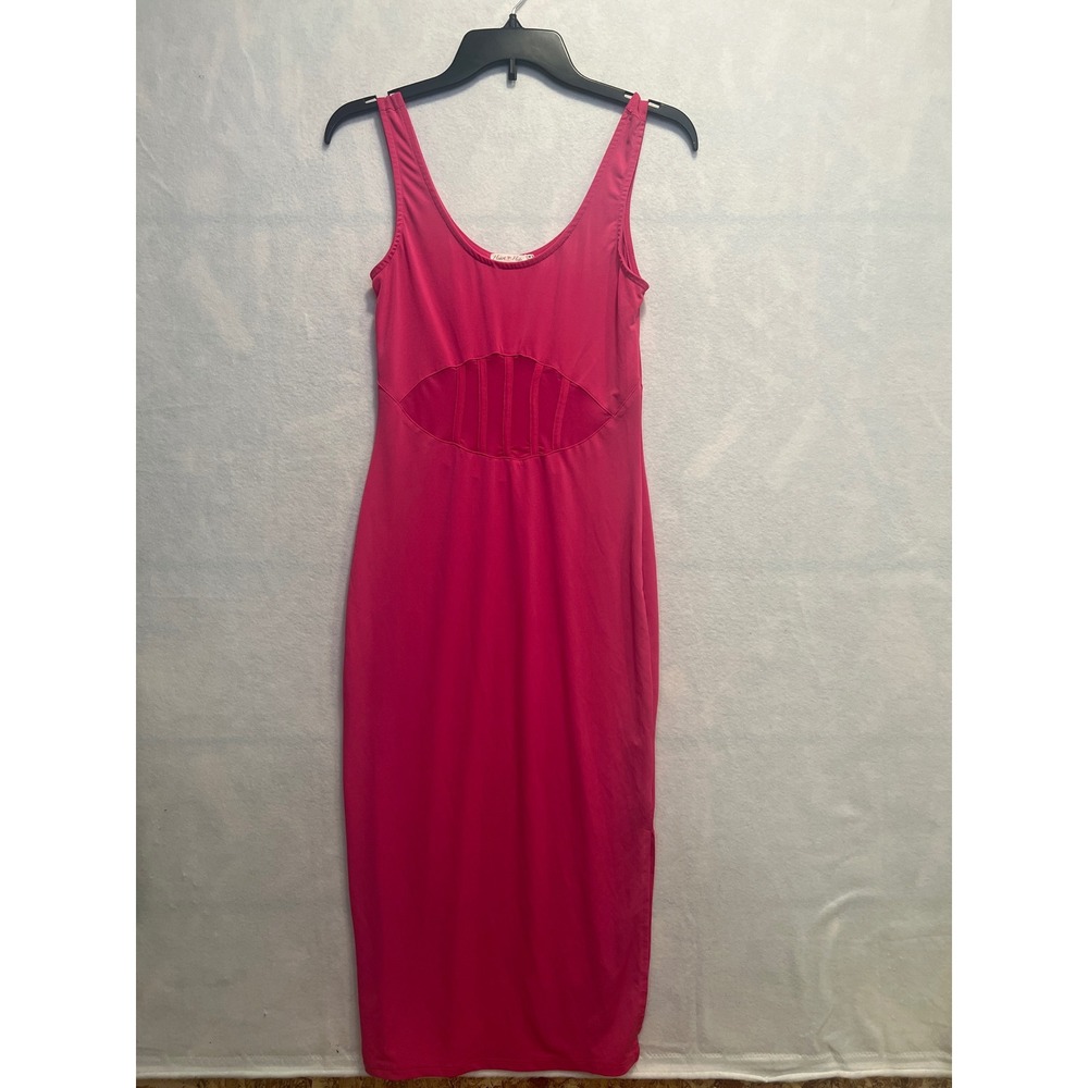 Heart & Hips Pink Bodycon Midi Dress Sleeveless Cutout Corset Detail